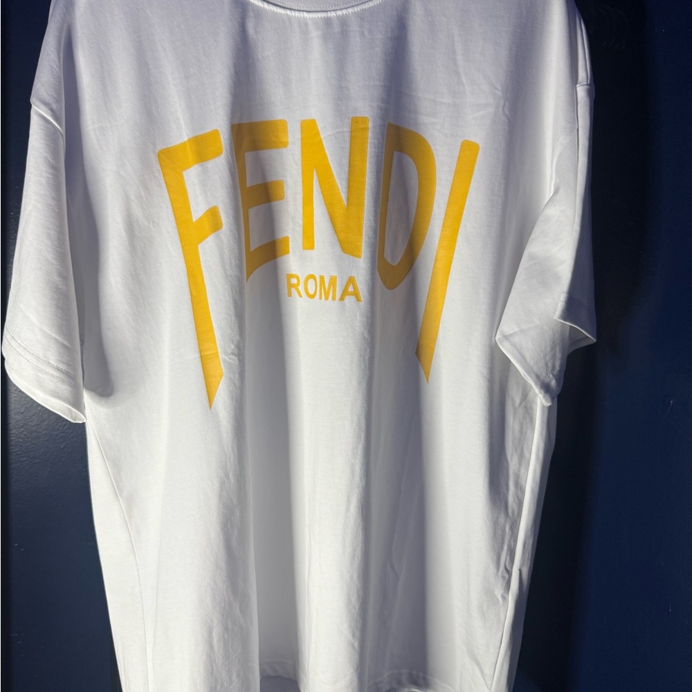 Fendi White and Yellow Short Sleeve Tee